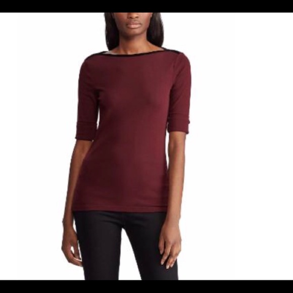 Lauren Ralph Lauren Tops - Lauren Ralph Lauren Velvet-Trim Boatneck Top
